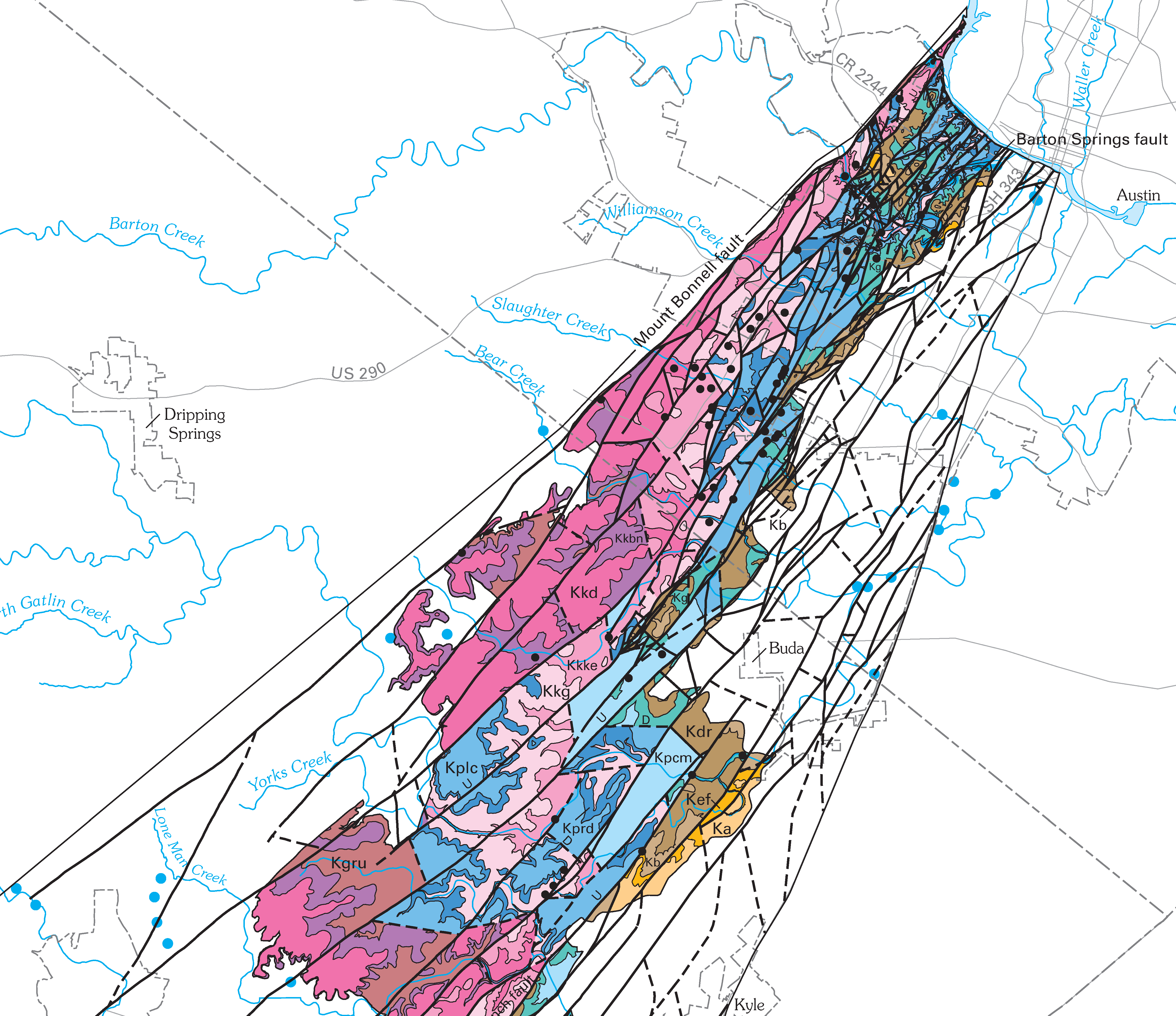 Edwards Aquifer Barton Springs segment geologic map near Austin, Texas