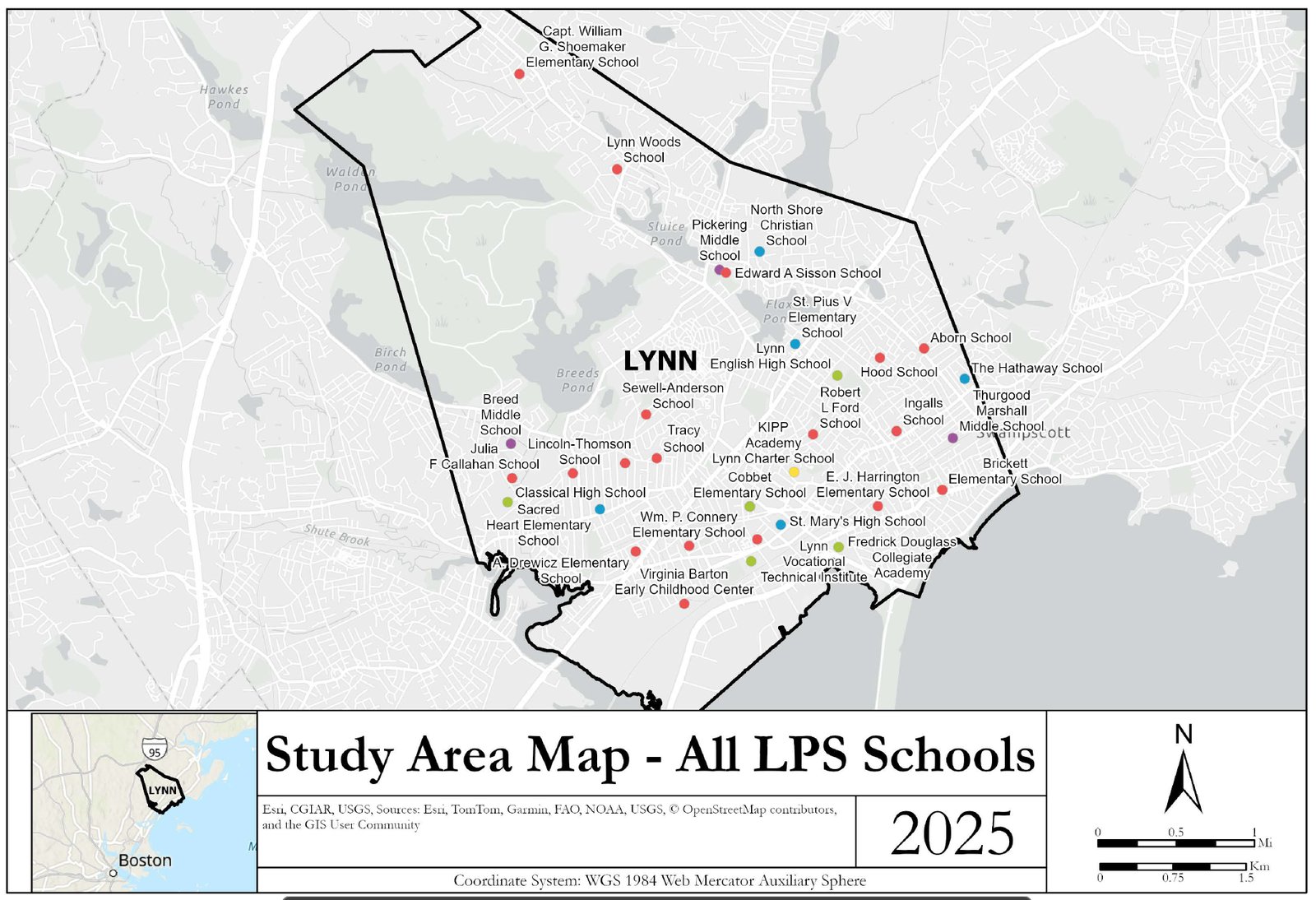 Reference map of all Lynn Public Schools sites within the Lynn city boundary