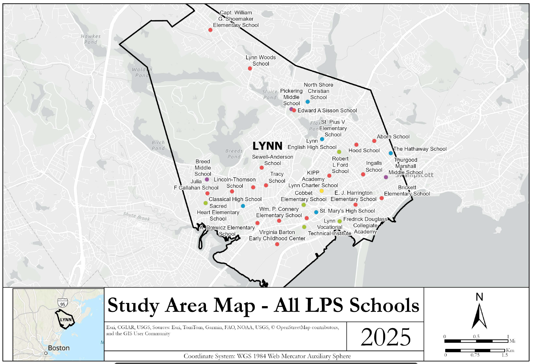 Reference map of all Lynn Public Schools sites within the Lynn city boundary
