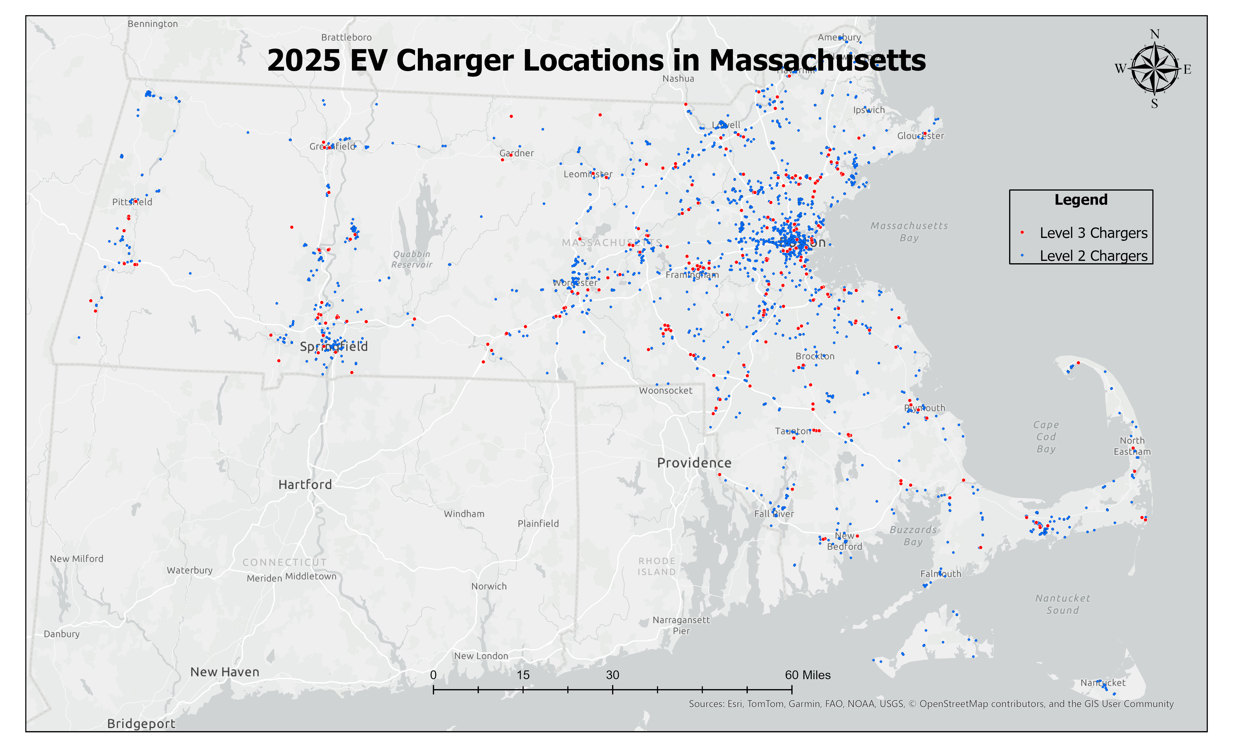 Massachusetts EV charging station map