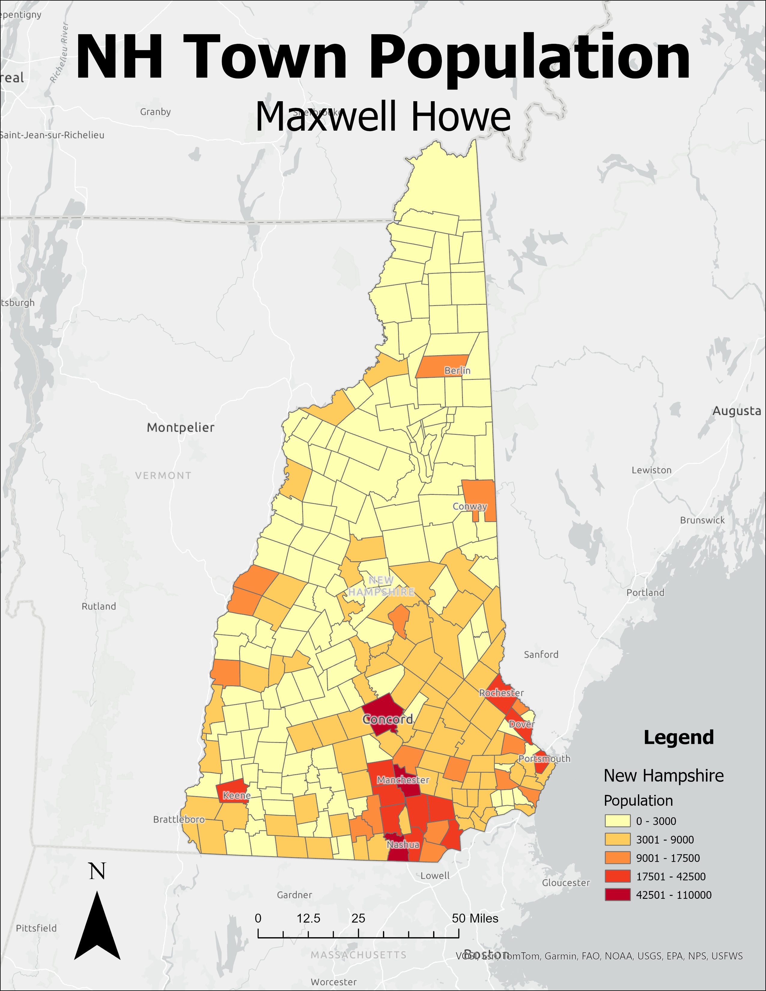 New Hampshire population choropleth