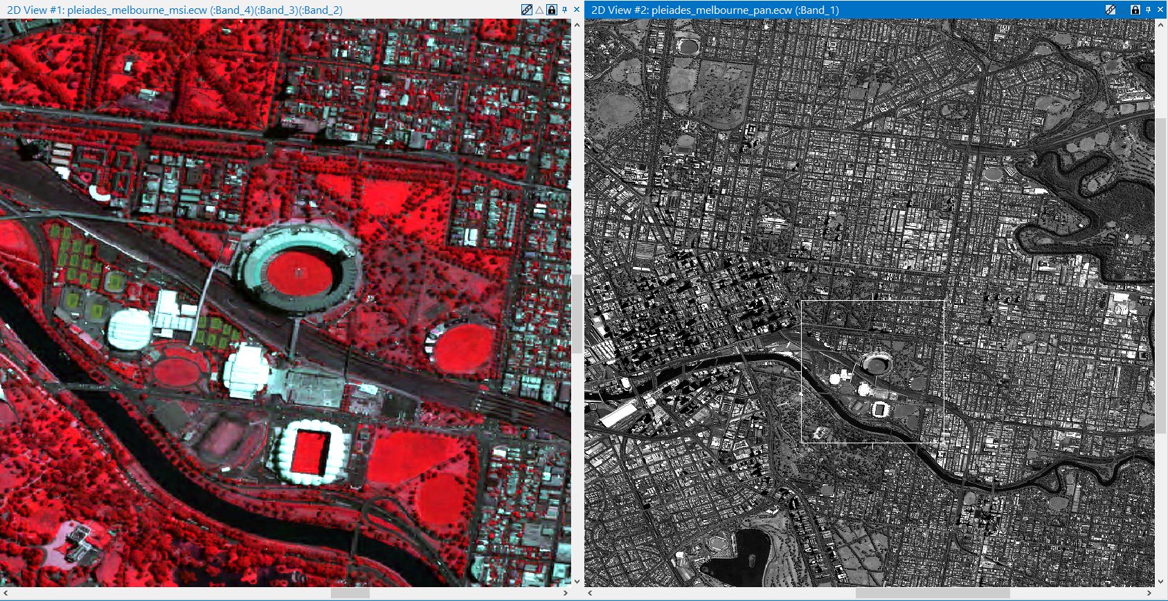 Pleiades multispectral satellite image centered on Melbourne Cricket Ground