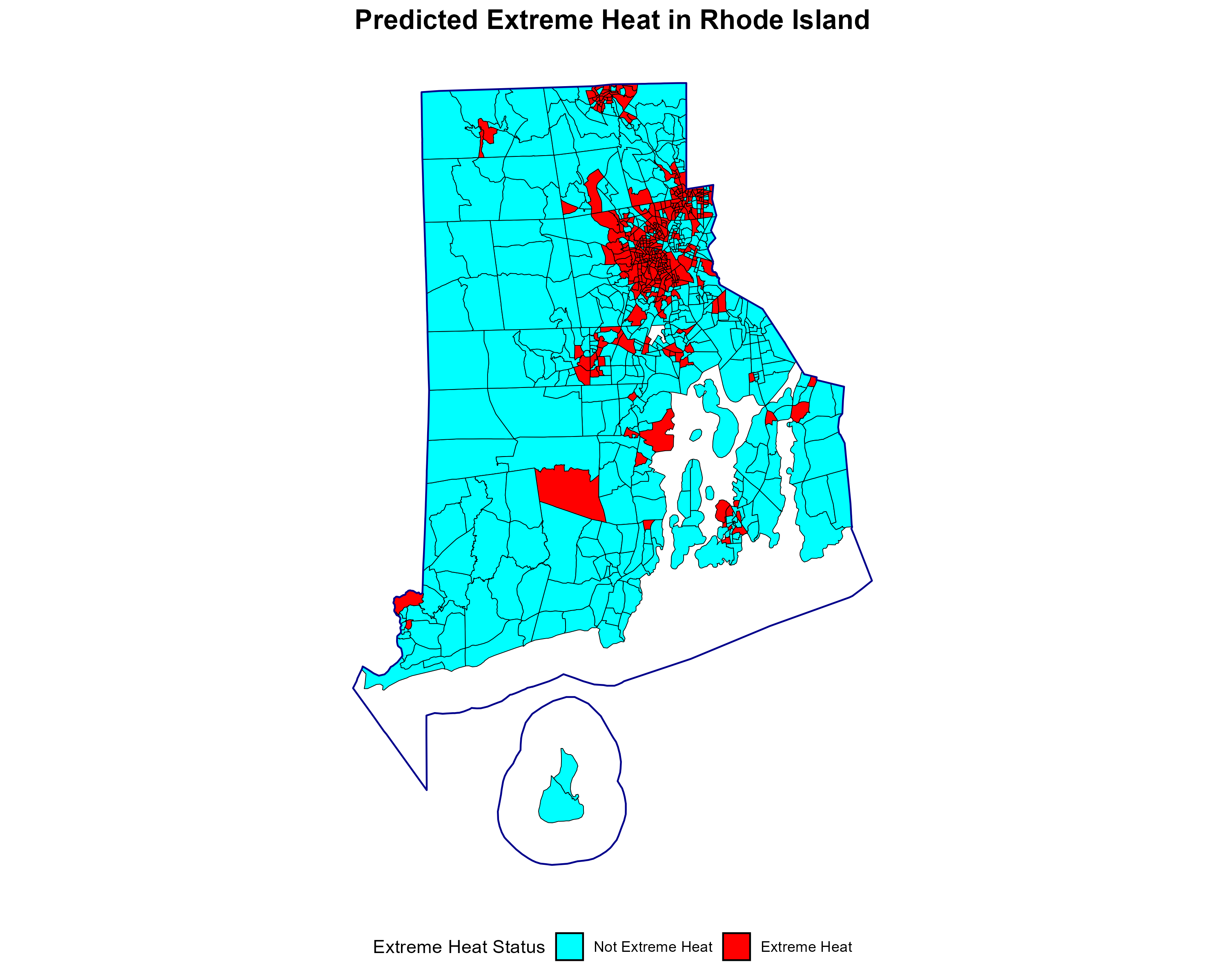Rhode Island extreme heat risk prediction map