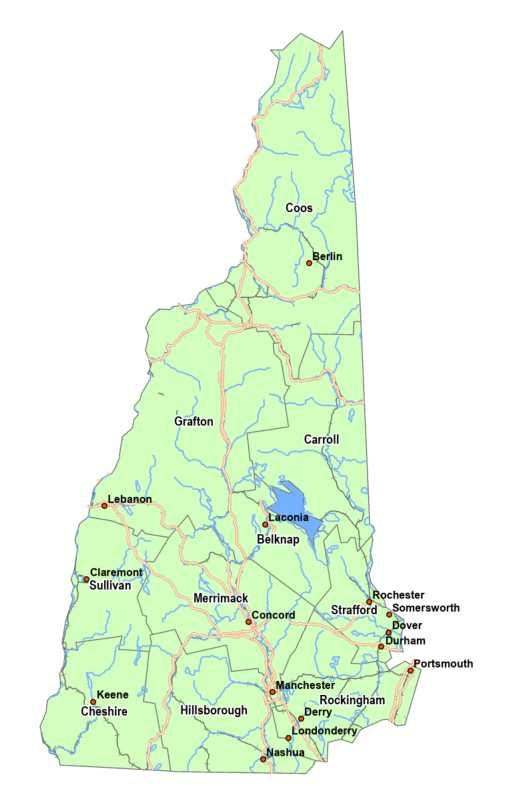 New Hampshire — County Reference Map