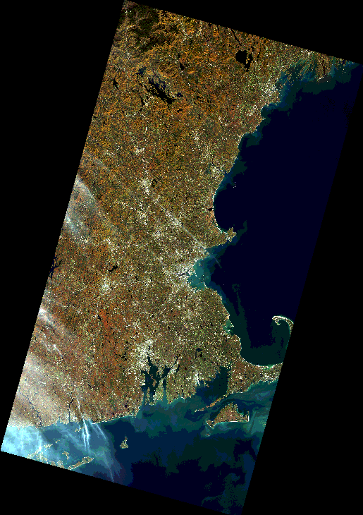 Eastern Massachusetts — two-scene Landsat mosaic, natural color
