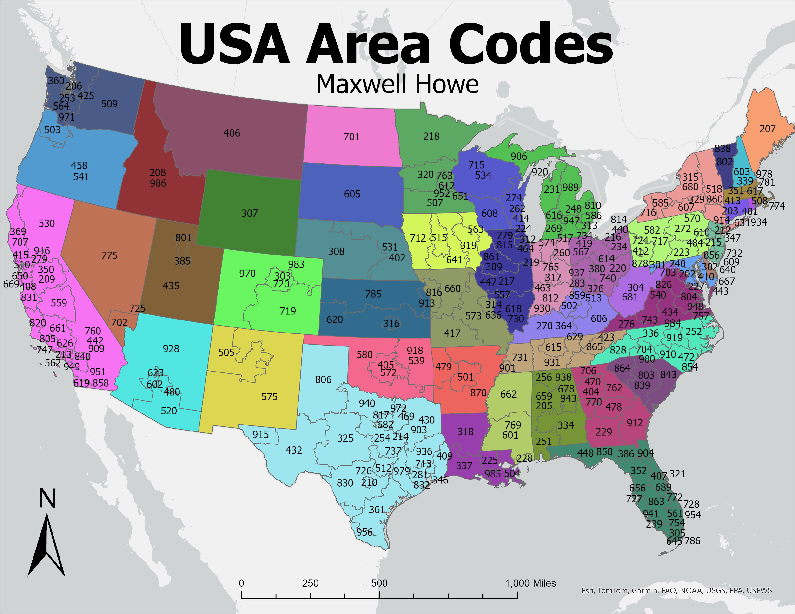 United States area codes map