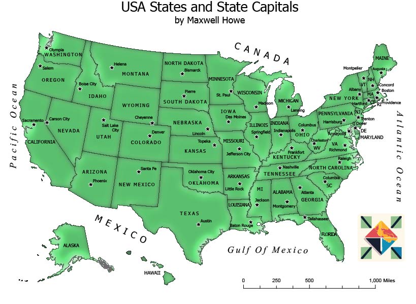 US states and capitals — Adobe Illustrator refined cartographic version