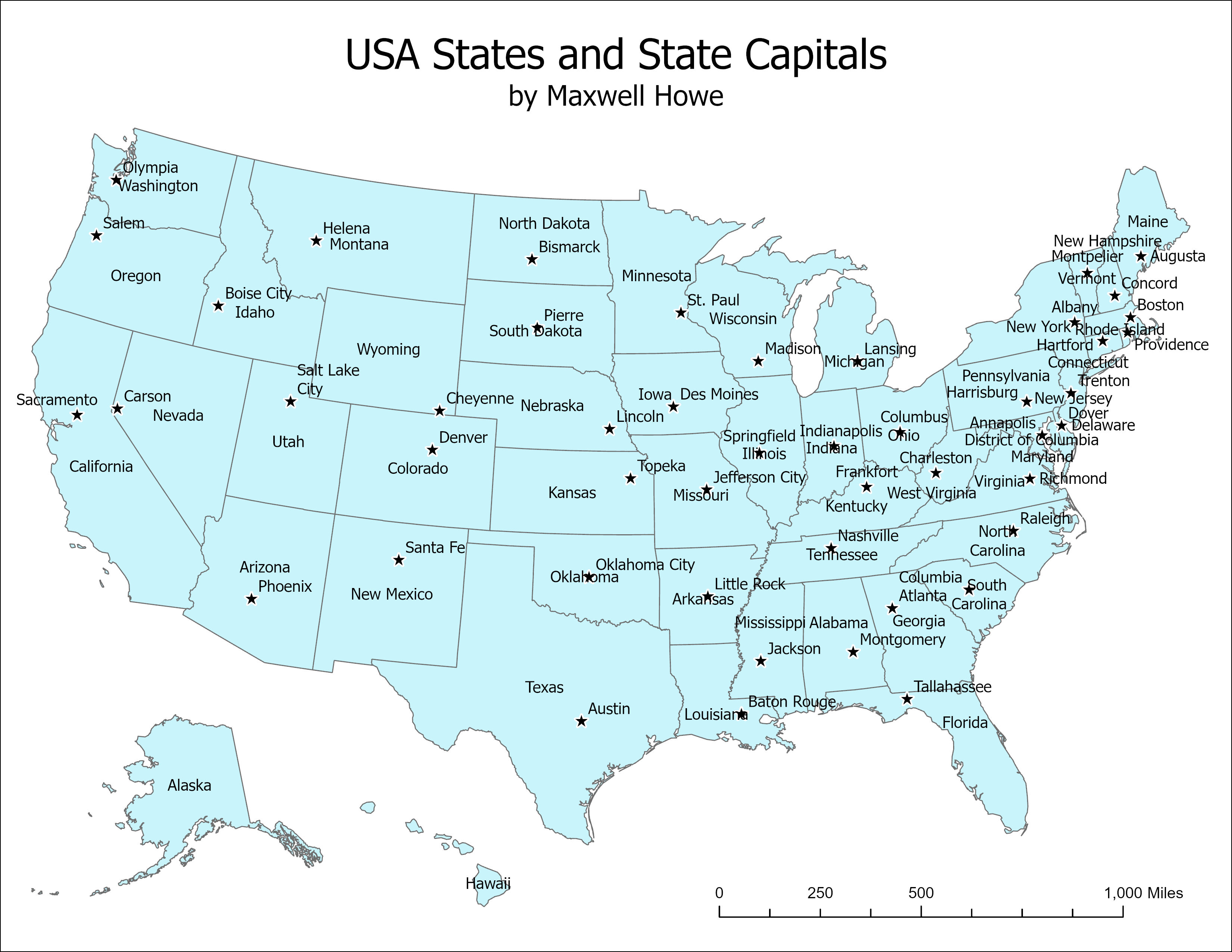 US states and capitals reference map
