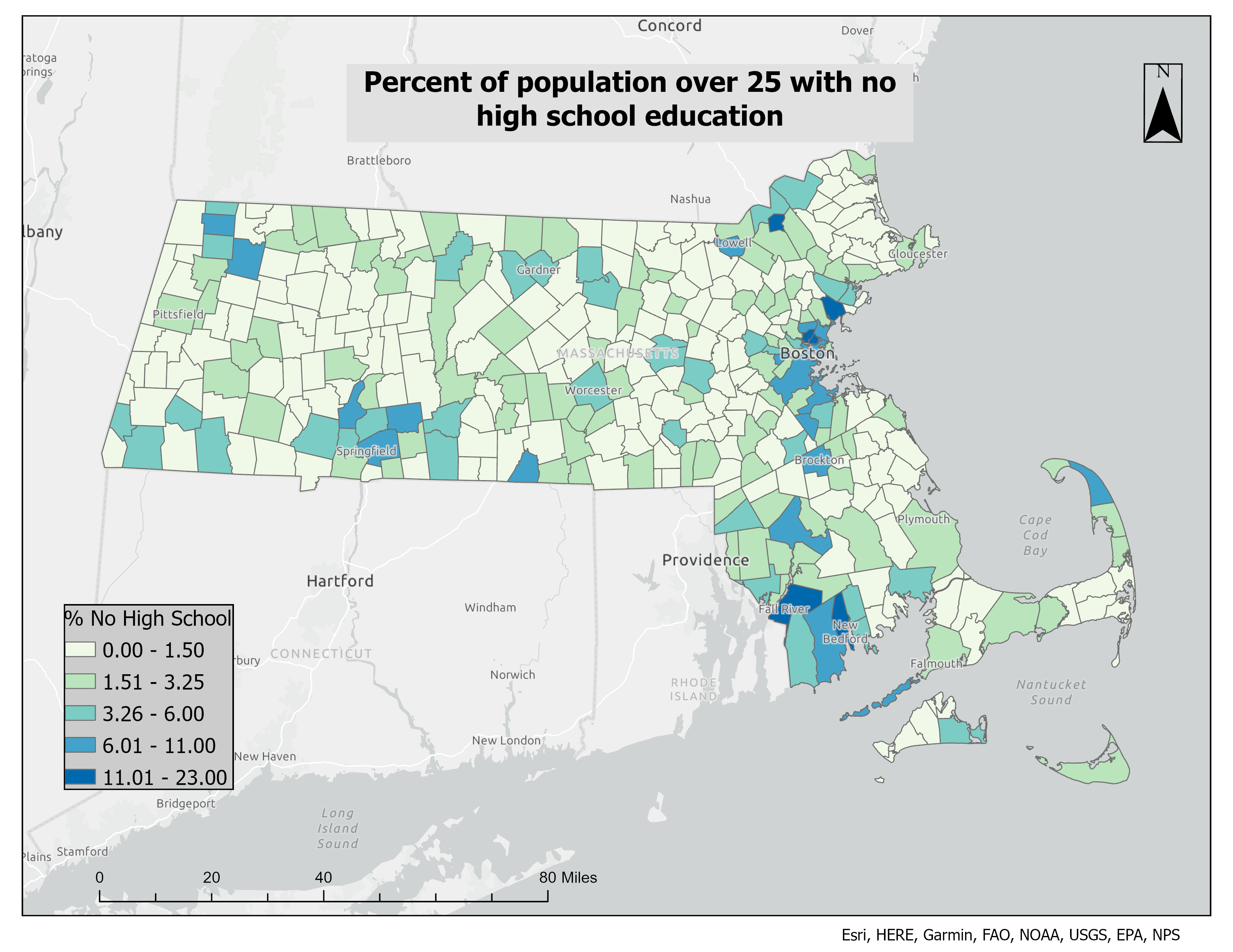 MA: % Without a High School Diploma