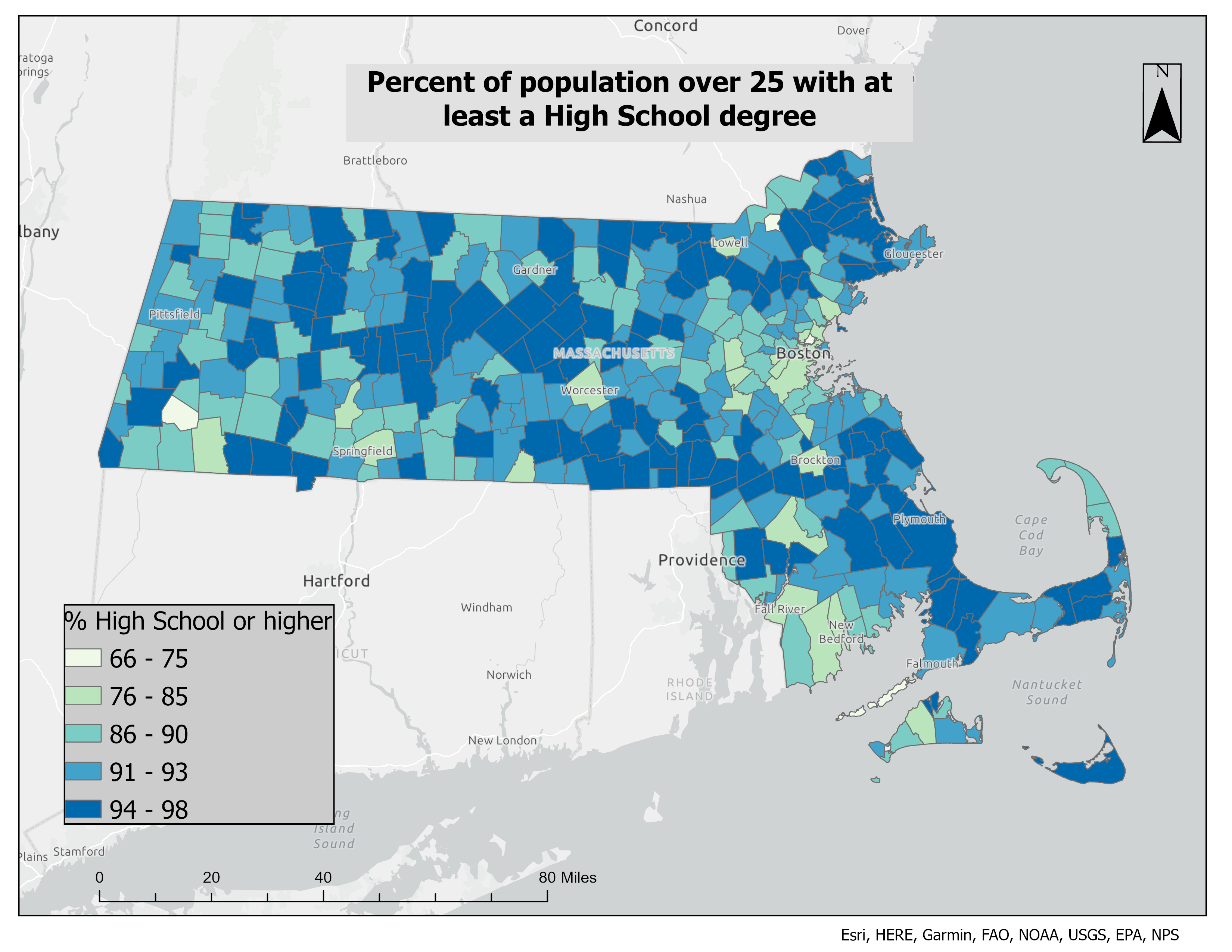 MA: % with High School Degree or Higher