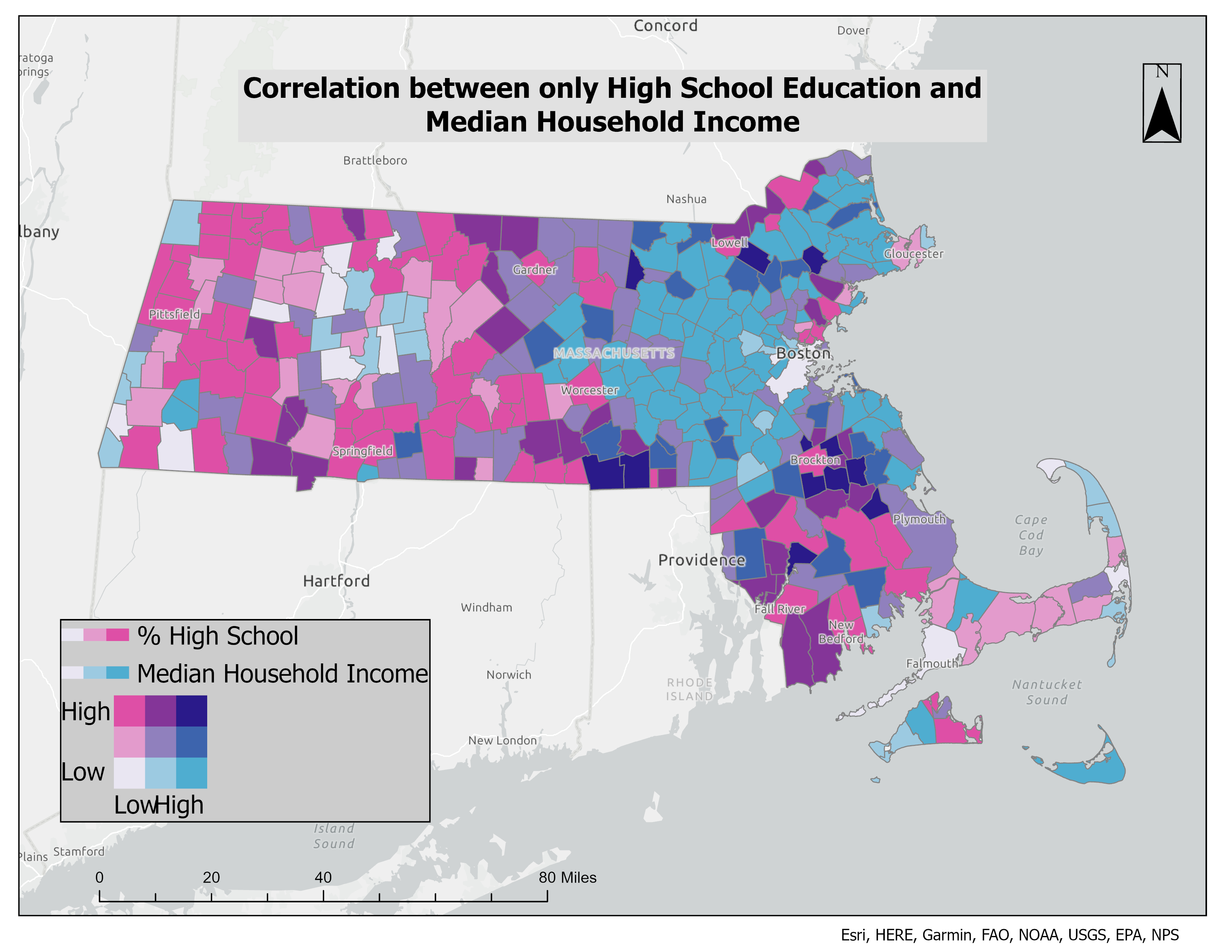 MA: HS-Only × Median Income (Bivariate)