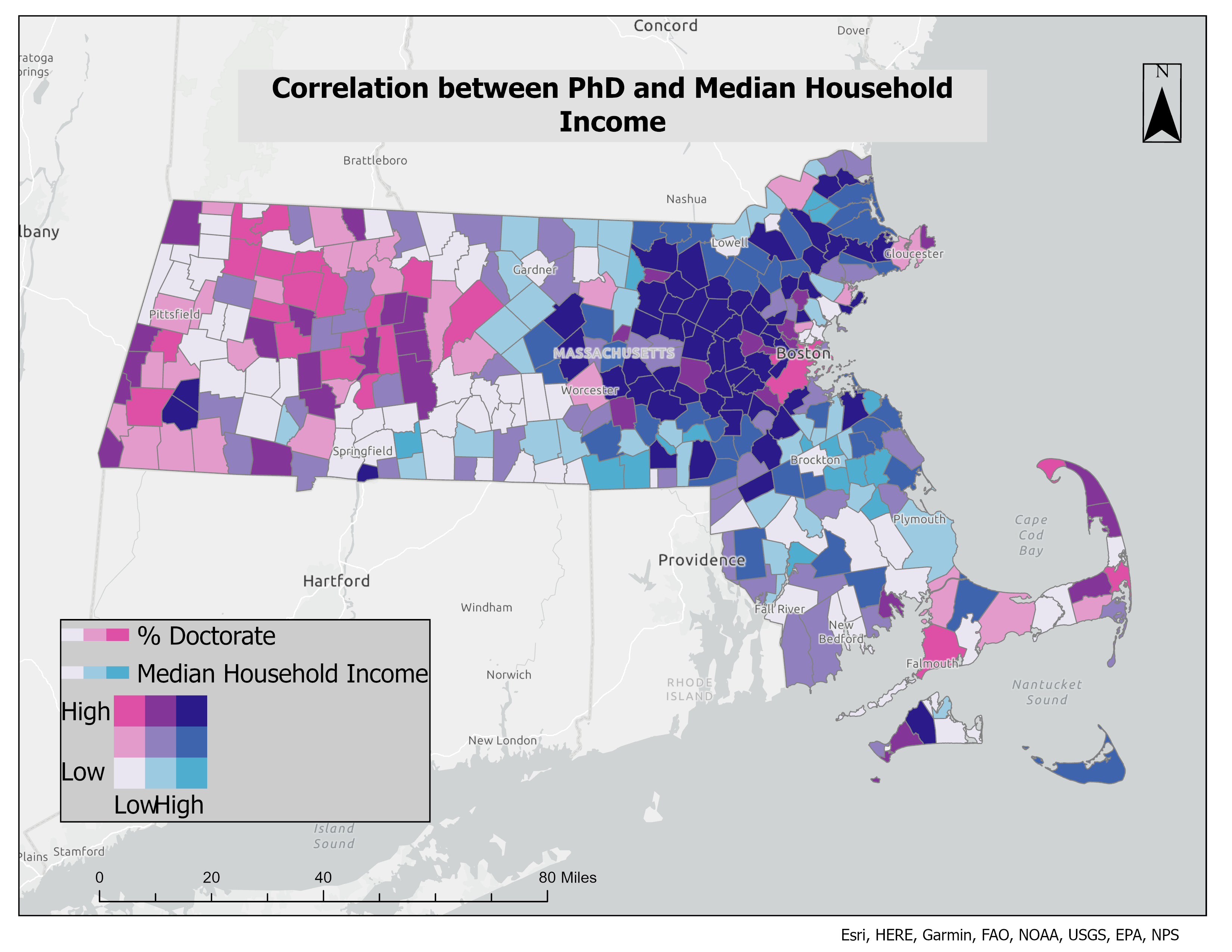 MA: PhD × Median Income (Bivariate)