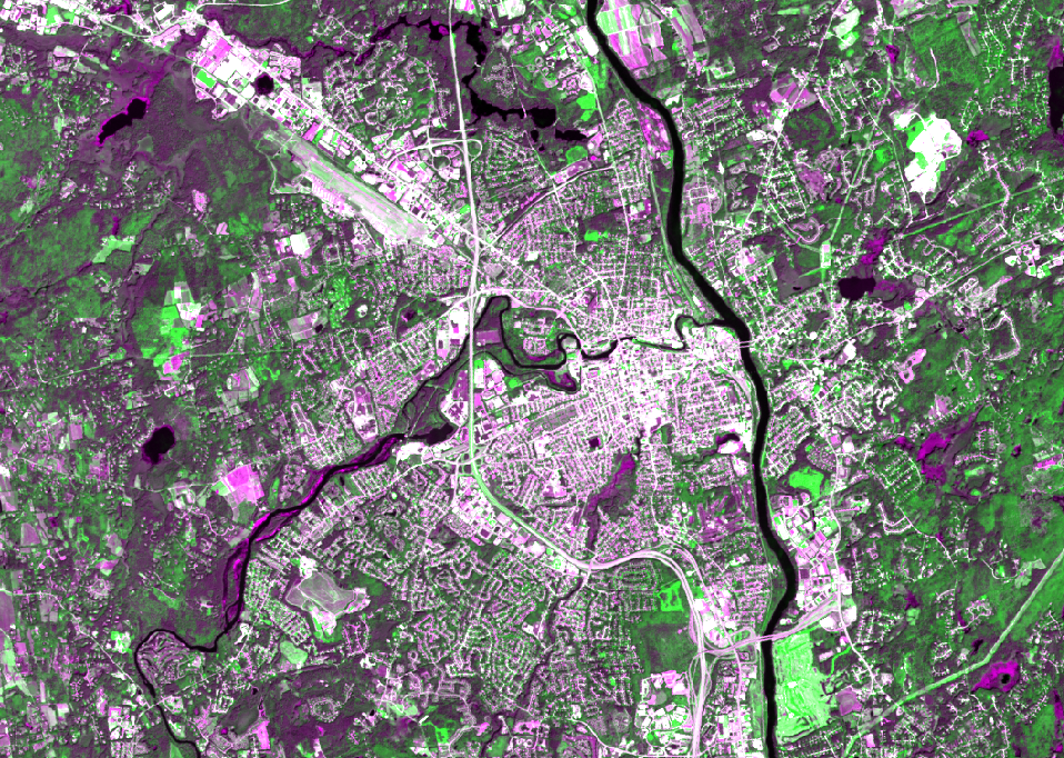 Manchester, NH — Landsat False-Color NIR, urban core