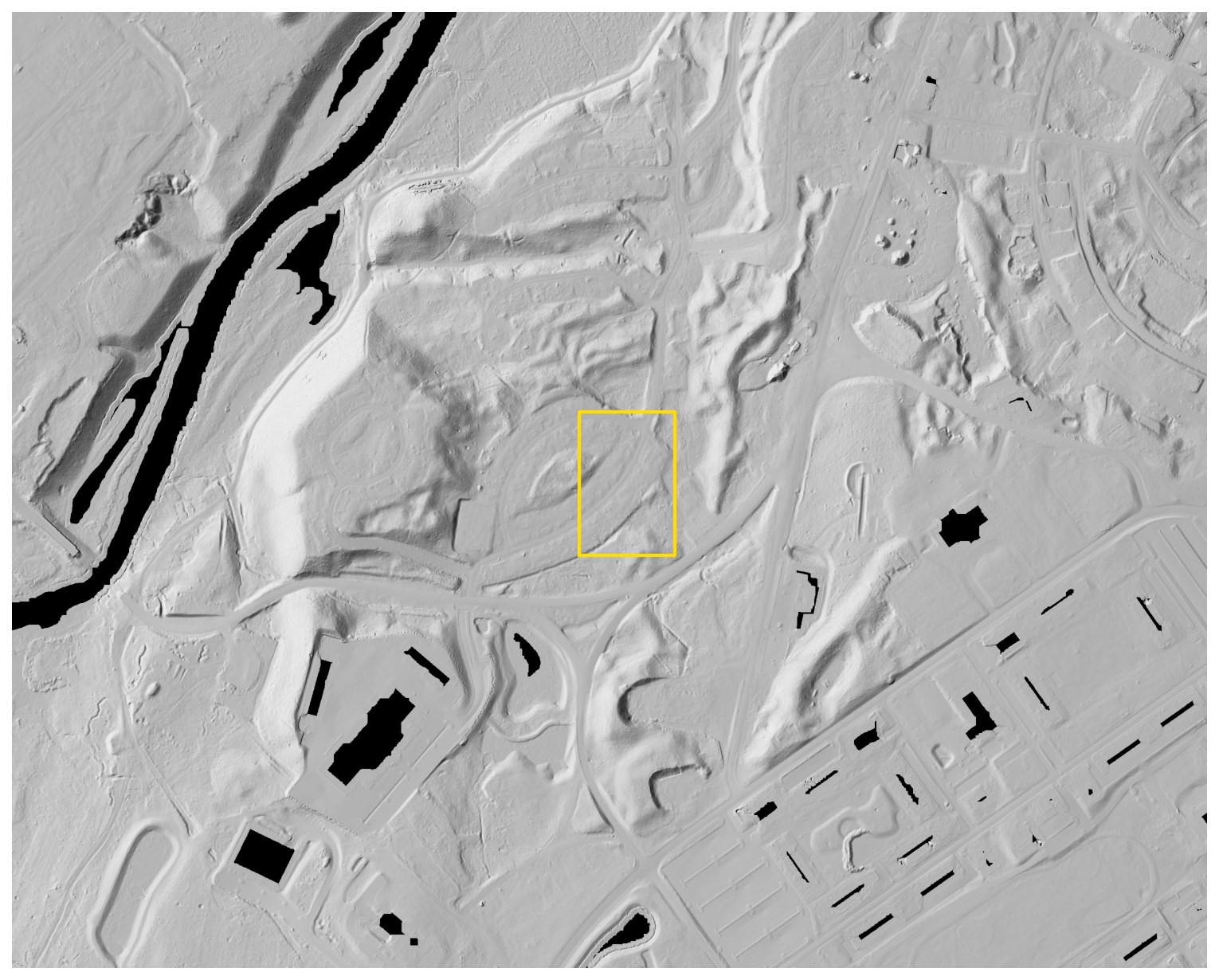 Bare-earth lidar hillshade