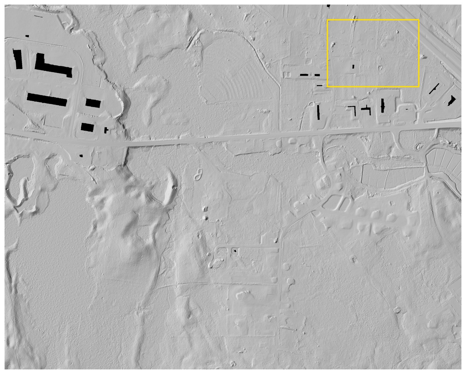 Bare-earth lidar hillshade