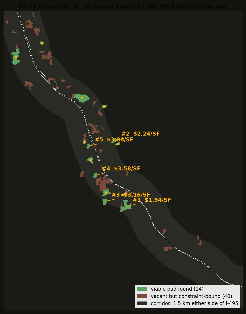 Corridor map of remaining vacant parcels